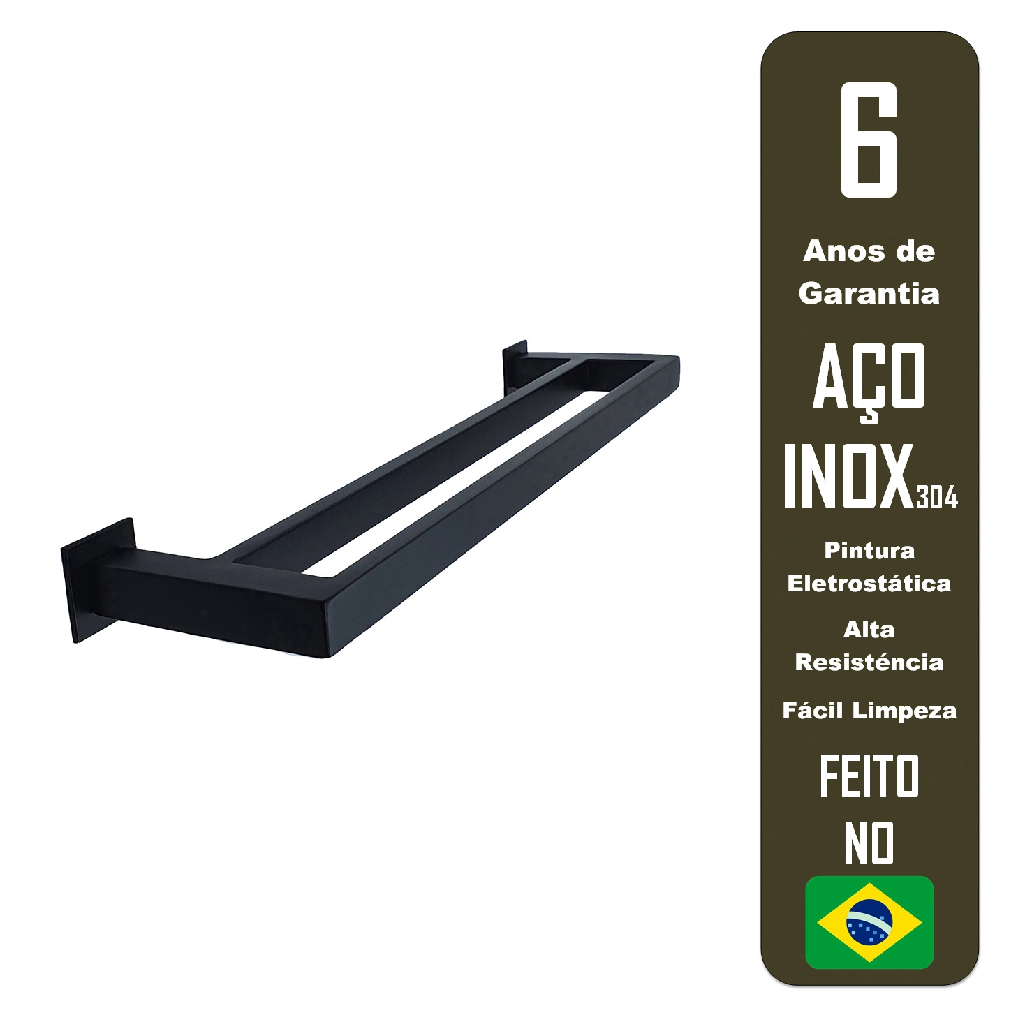 Porta Toalhas De Parede Jacaraipe Duplo 60cm Preto Inox 304
