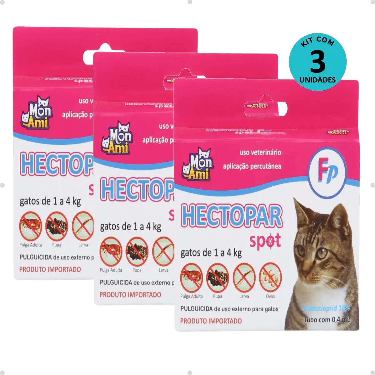 Kit Antipulgas Hectopar Mon Ami 0,4ml - Gatos de 1 a 4kg C/ 3 unidades