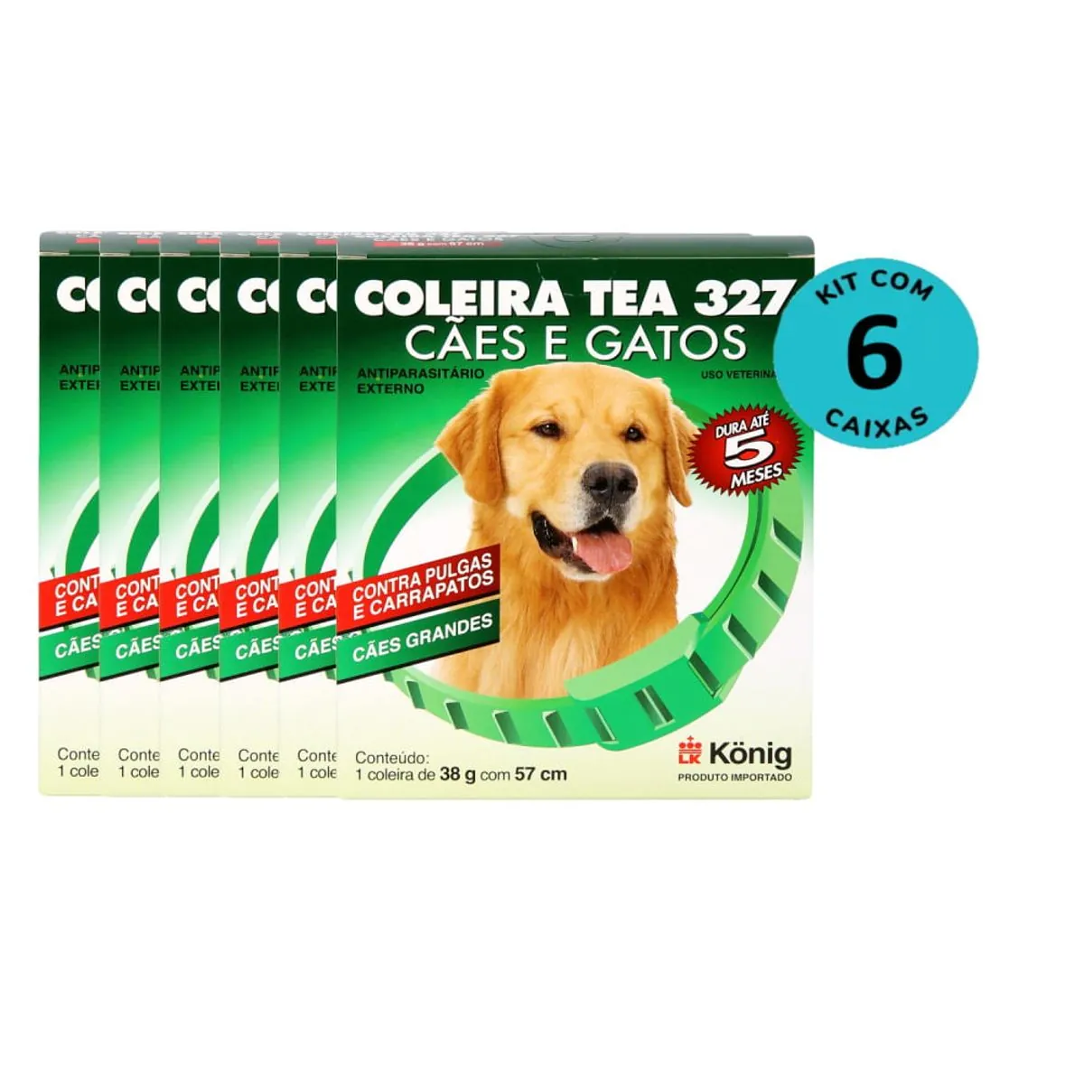 Kit Coleira Contra Pulgas E Carrapatos TEA 327 Cães Grandes König 38g C/ 57cm C/ 6 unidades