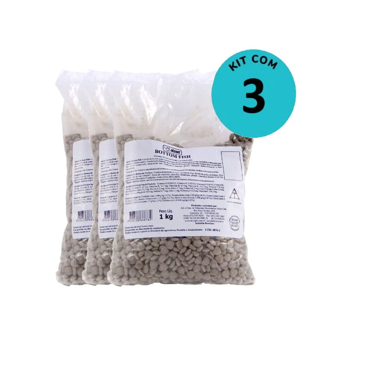 Kit Ração Alcon Bottom Fish 1kg C/ 3 unidades