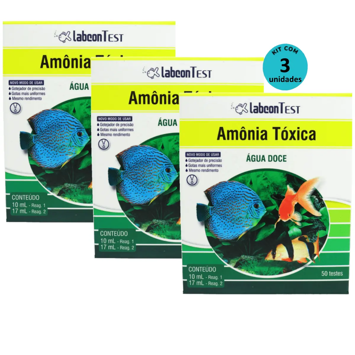 Kit Alcon Labcon Amônia Tóxica Água Doce C/ 3 unidades