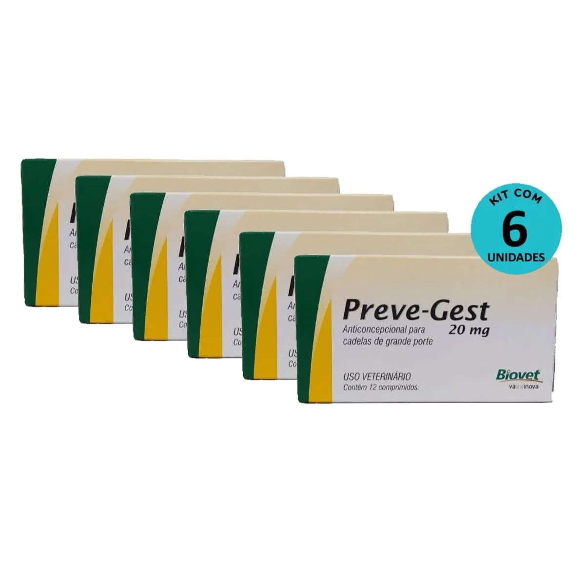 Kit Anticoncepcional Preve-Gest Biovet 20mg c/ 12 Comprimidos C/ 6 unidades