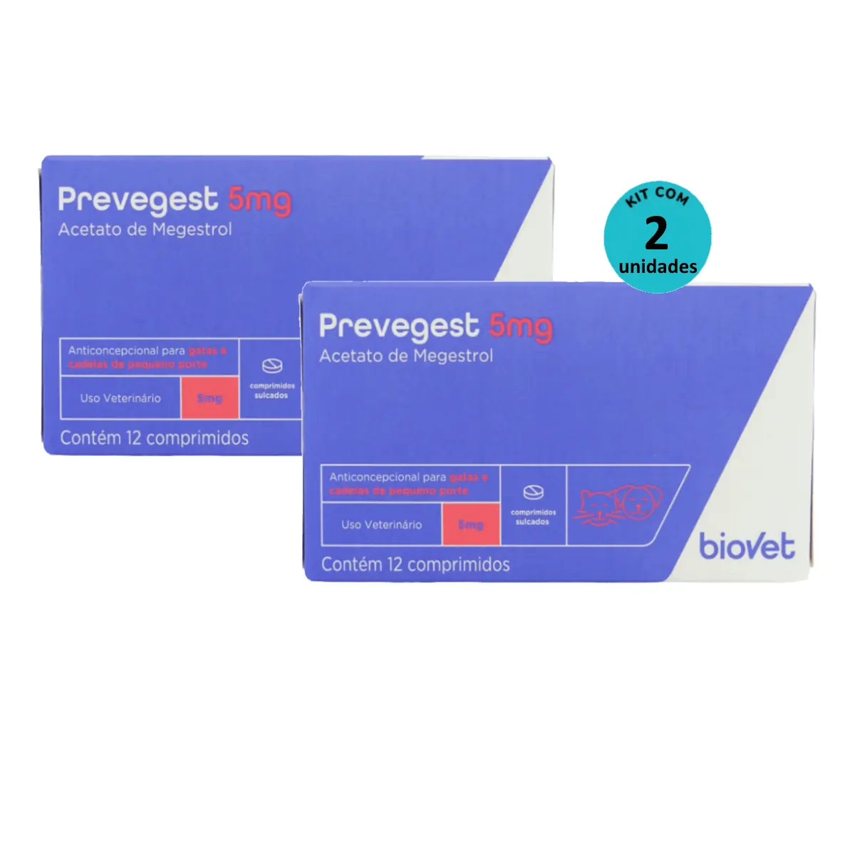 Kit Anticoncepcional Preve-Gest Biovet 5mg c/ 12 Comprimidos C/ 2 unidades