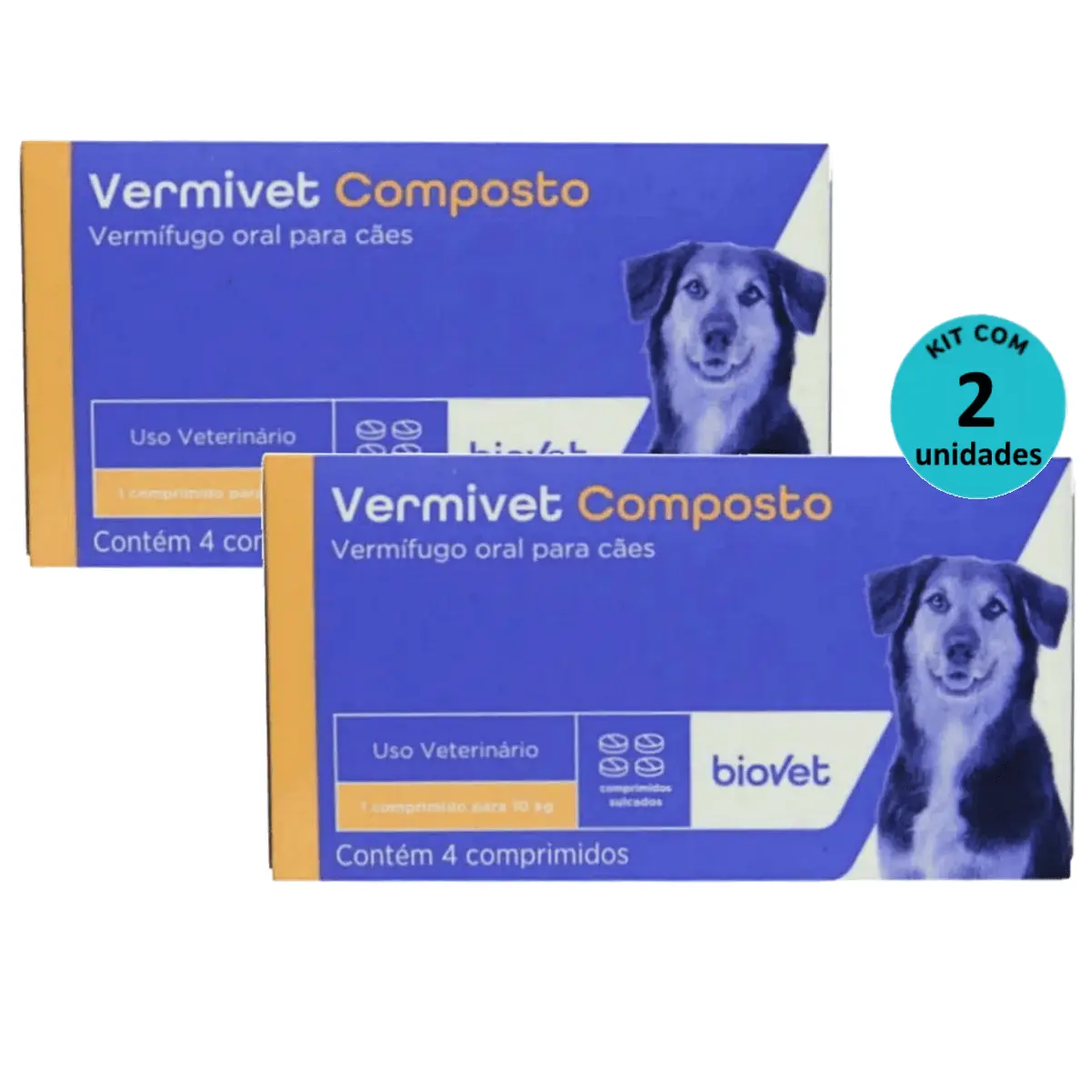 Kit Vermífugo Vermivet Composto Biovet 600mg c/ 4 Comprimidos C/ 2 unidades