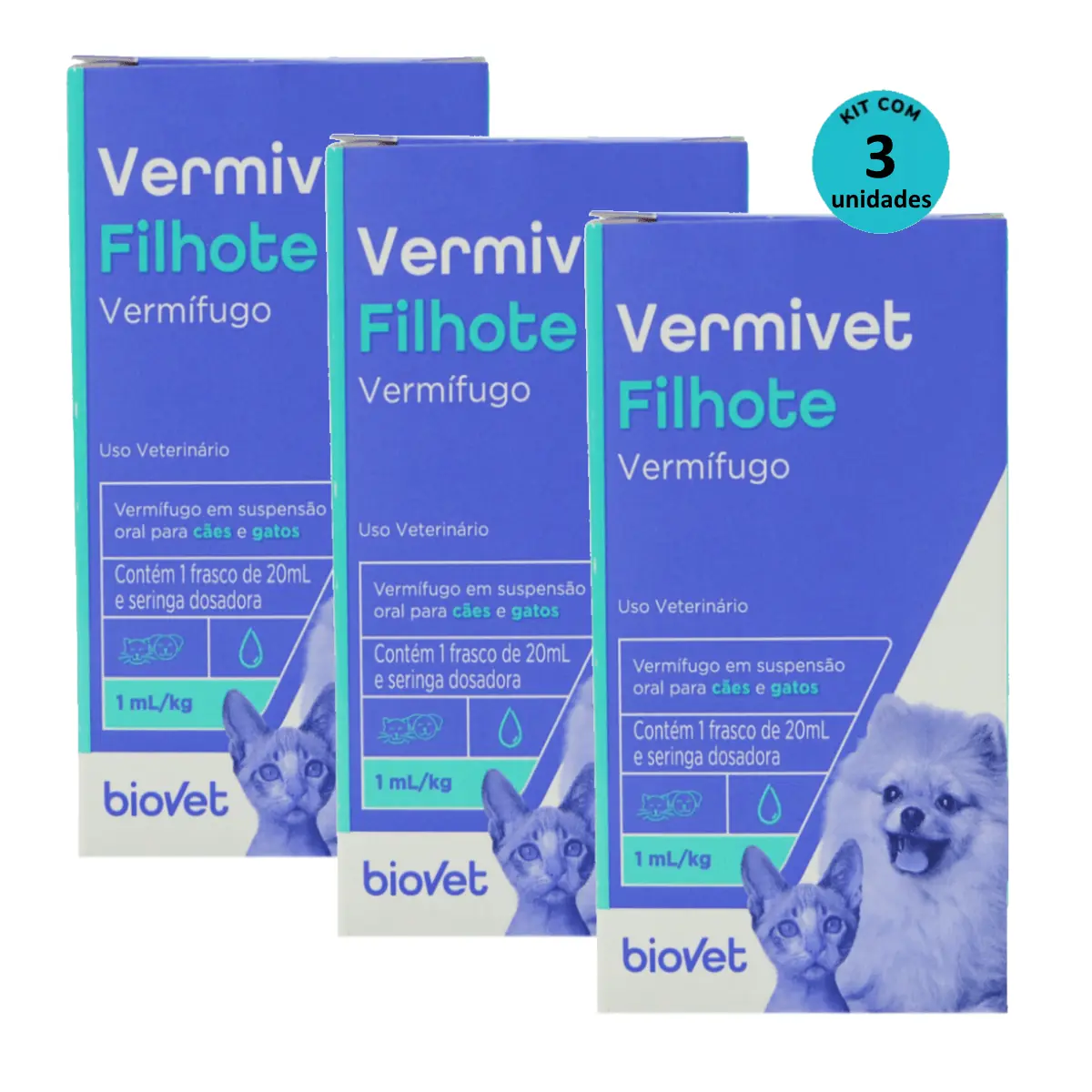 Kit Vermífugo Vermivet Filhotes Biovet 20ml C/ 3 unidades
