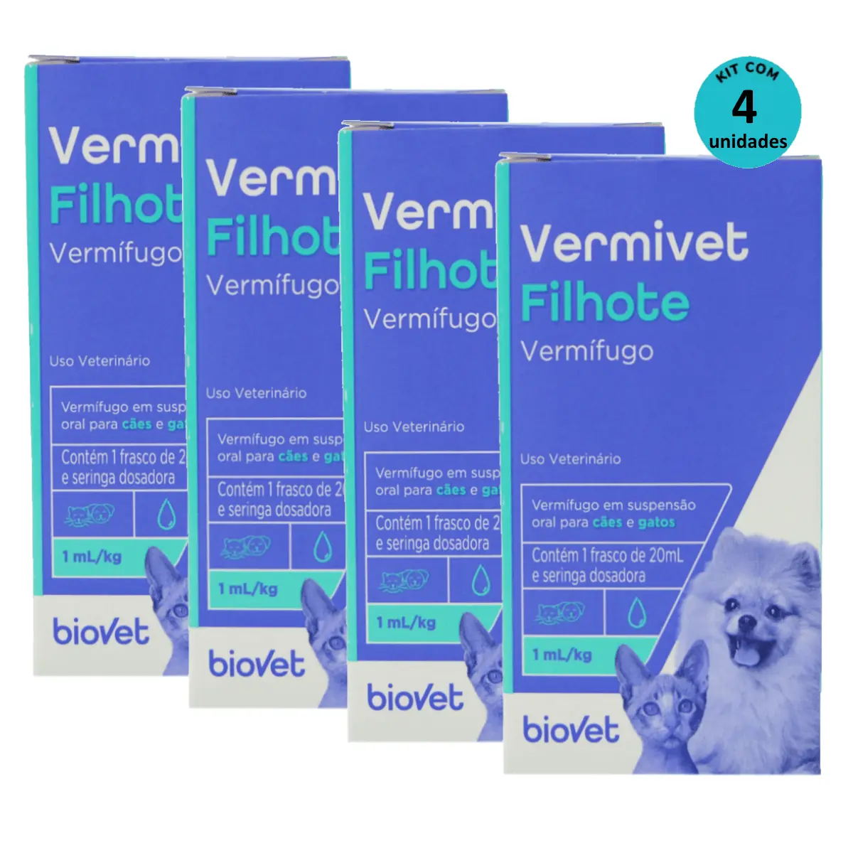 Kit Vermífugo Vermivet Filhotes Biovet 20ml C/ 4 unidades