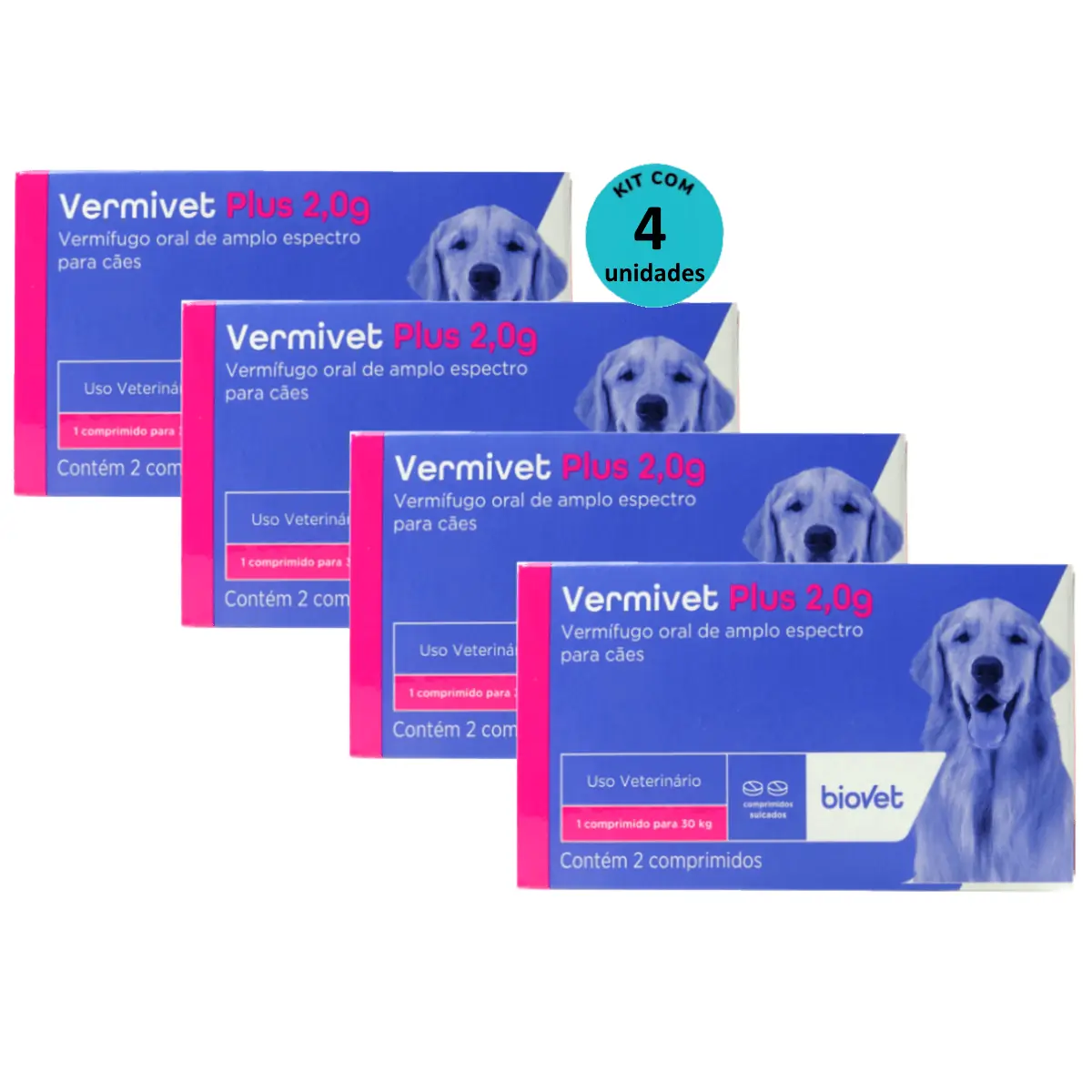 Kit Vermífugo Vermivet Plus Biovet 2g c/ 2 Comprimidos C/ 4 unidades