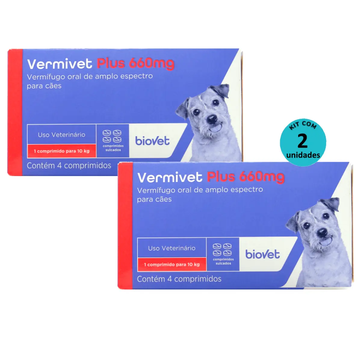Kit Vermífugo Vermivet Plus Biovet 660mg c/ 4 Comprimidos C/ 2 unidades