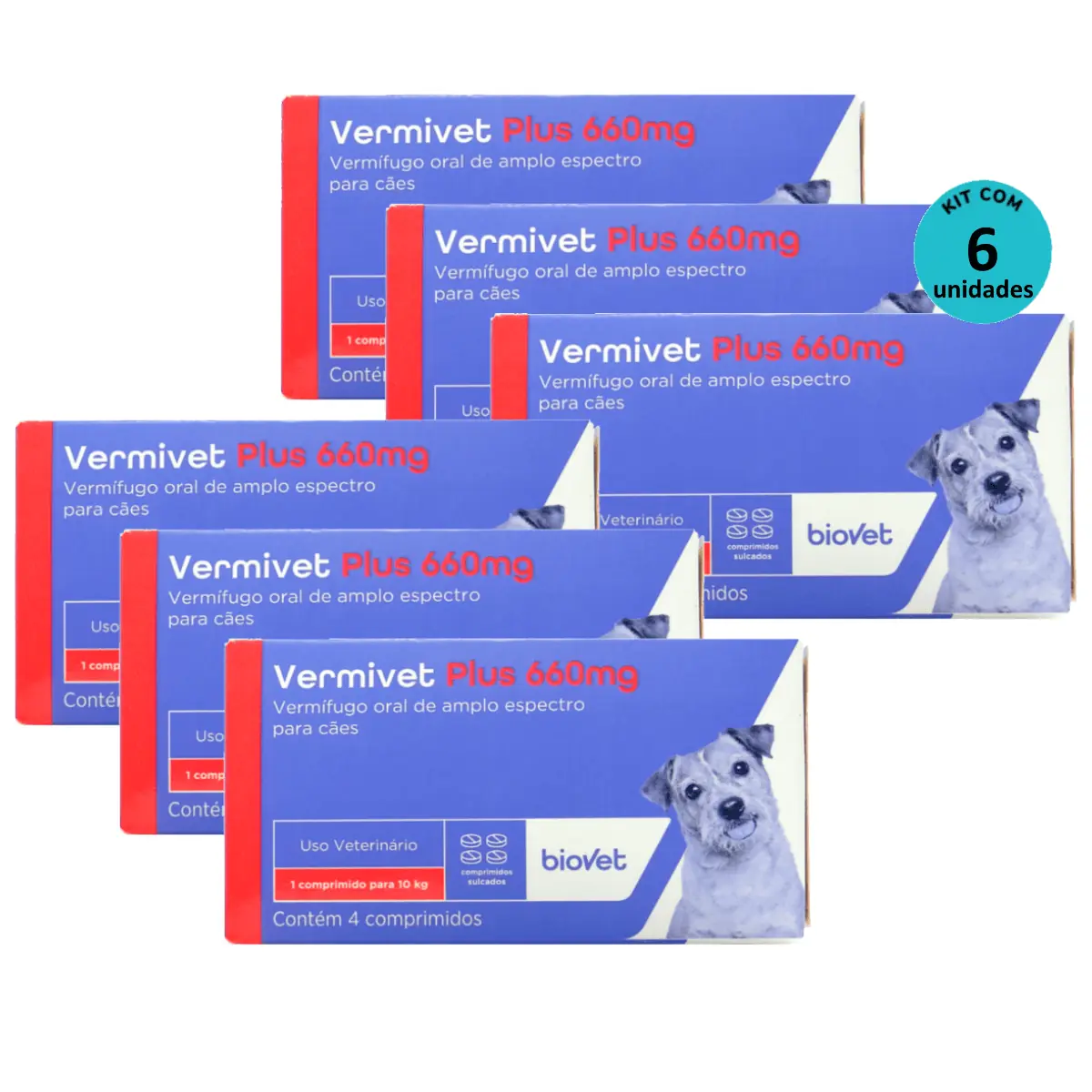 Kit Vermífugo Vermivet Plus Biovet 660mg c/ 4 Comprimidos C/ 6 unidades