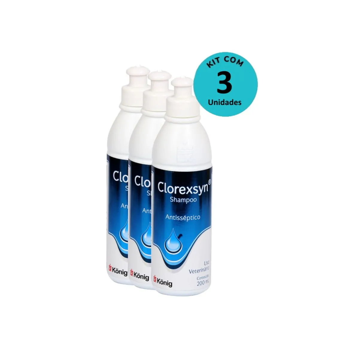 Kit Shampoo Antisséptico Clorexsyn König 200ml C/ 3 unidades