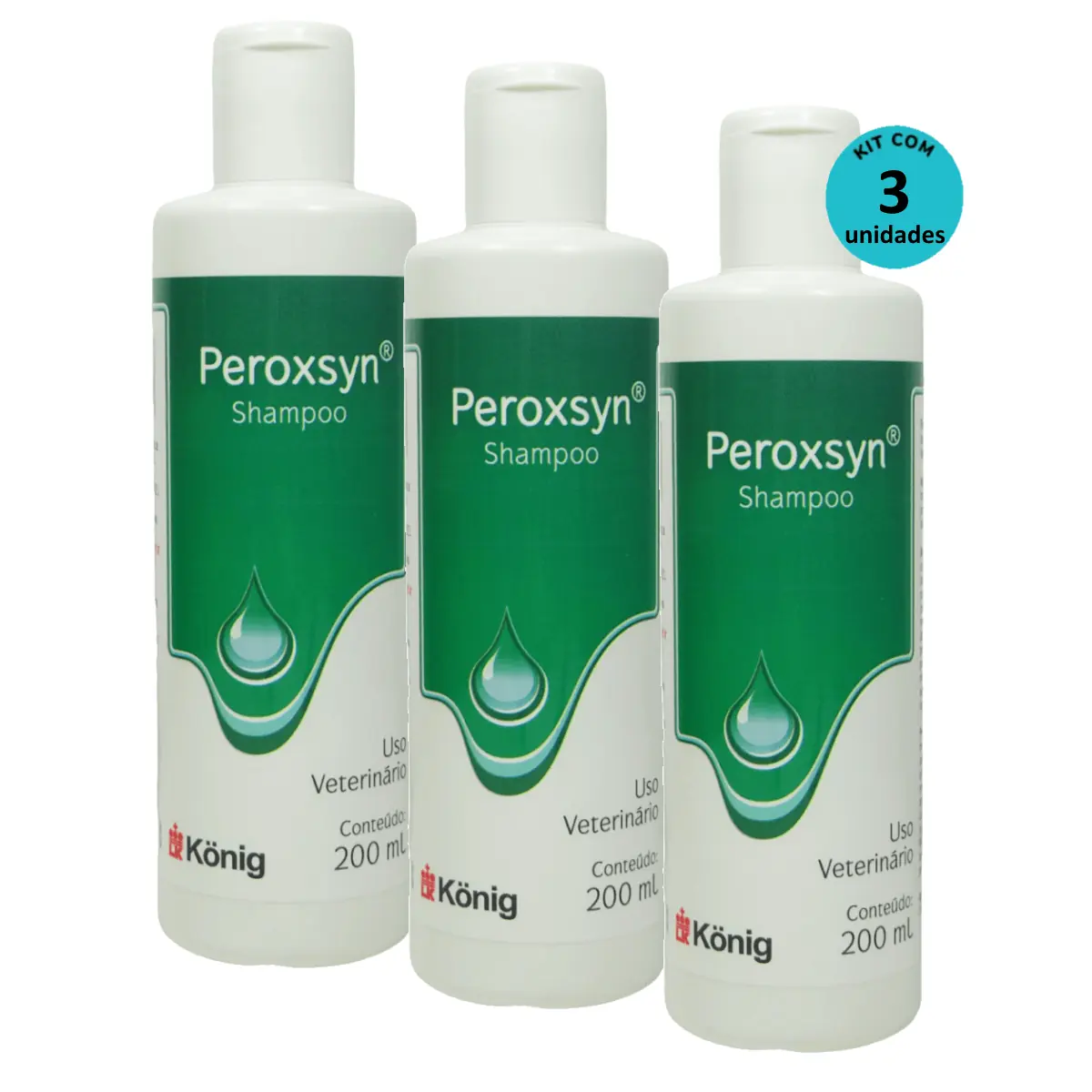 Kit Shampoo Antibacteriano e Antisseborreico Peroxsyn König 200ml C/ 3 unidades