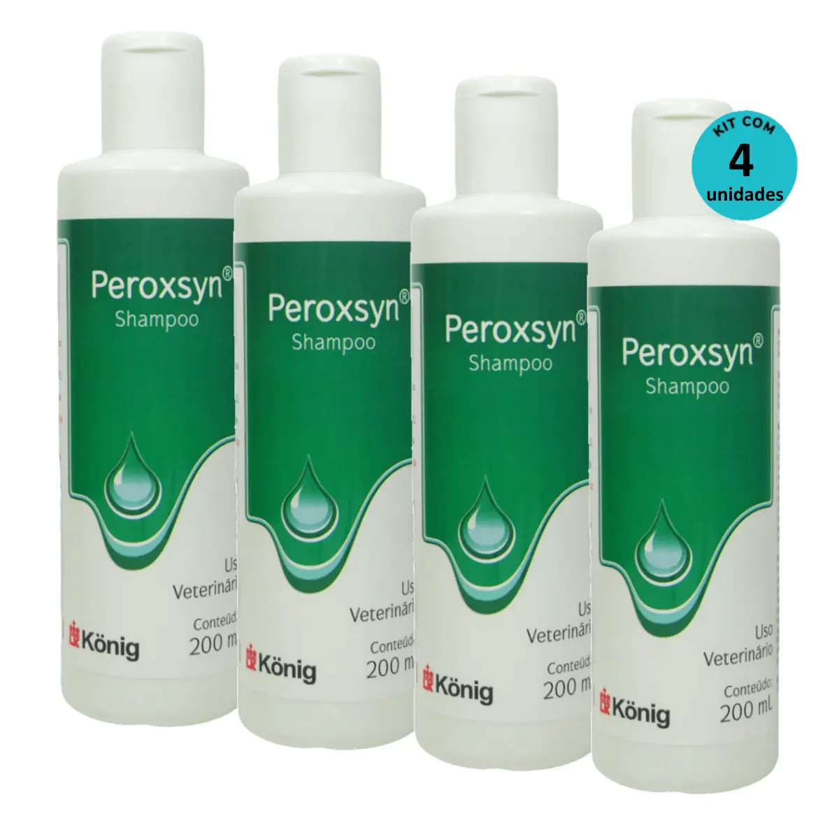 Kit Shampoo Antibacteriano e Antisseborreico Peroxsyn König 200ml C/ 4 unidades