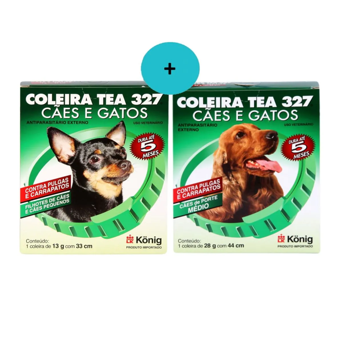 Kit 1 Coleira TEA Cães 33cm Peq. Konig+1 Coleira TEA Cães 44cm Méd. Konig