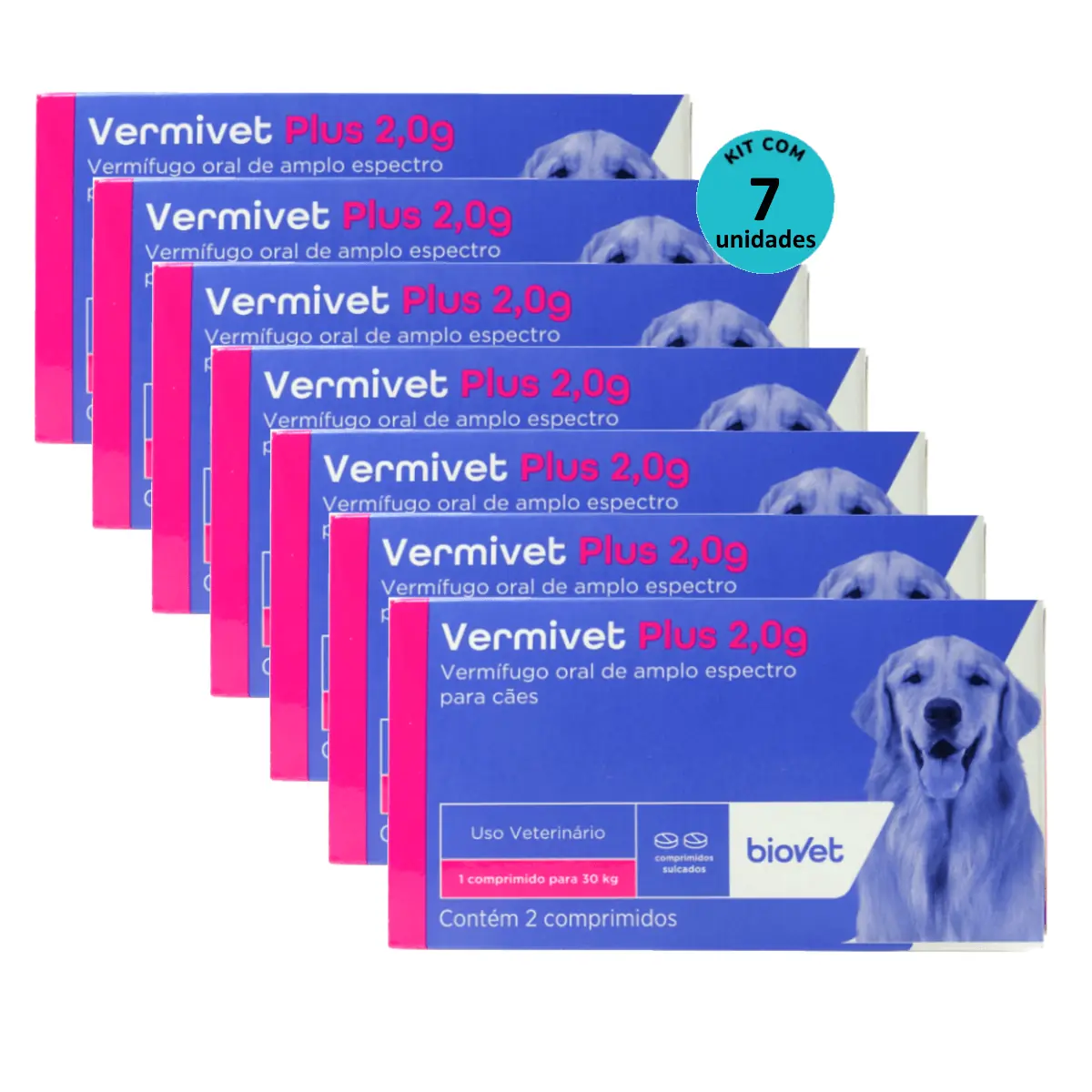 Kit Vermífugo Vermivet Plus Biovet 2g c/ 2 Comprimidos C/ 7 unidades