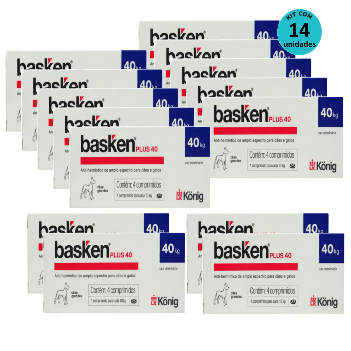 Vermífugo Basken Plus 40 P/ Cães E Gatos 1 Comp. Para Cada 10Kg Cx C/ 4 Comp. Kit C/ 14