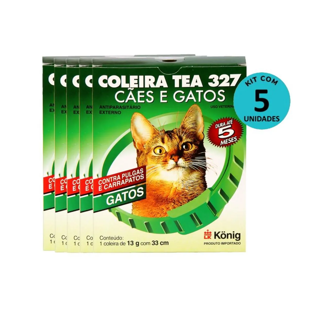 Kit Coleira TEA 327 Gatos König 13g c/33cm -5 Unidades