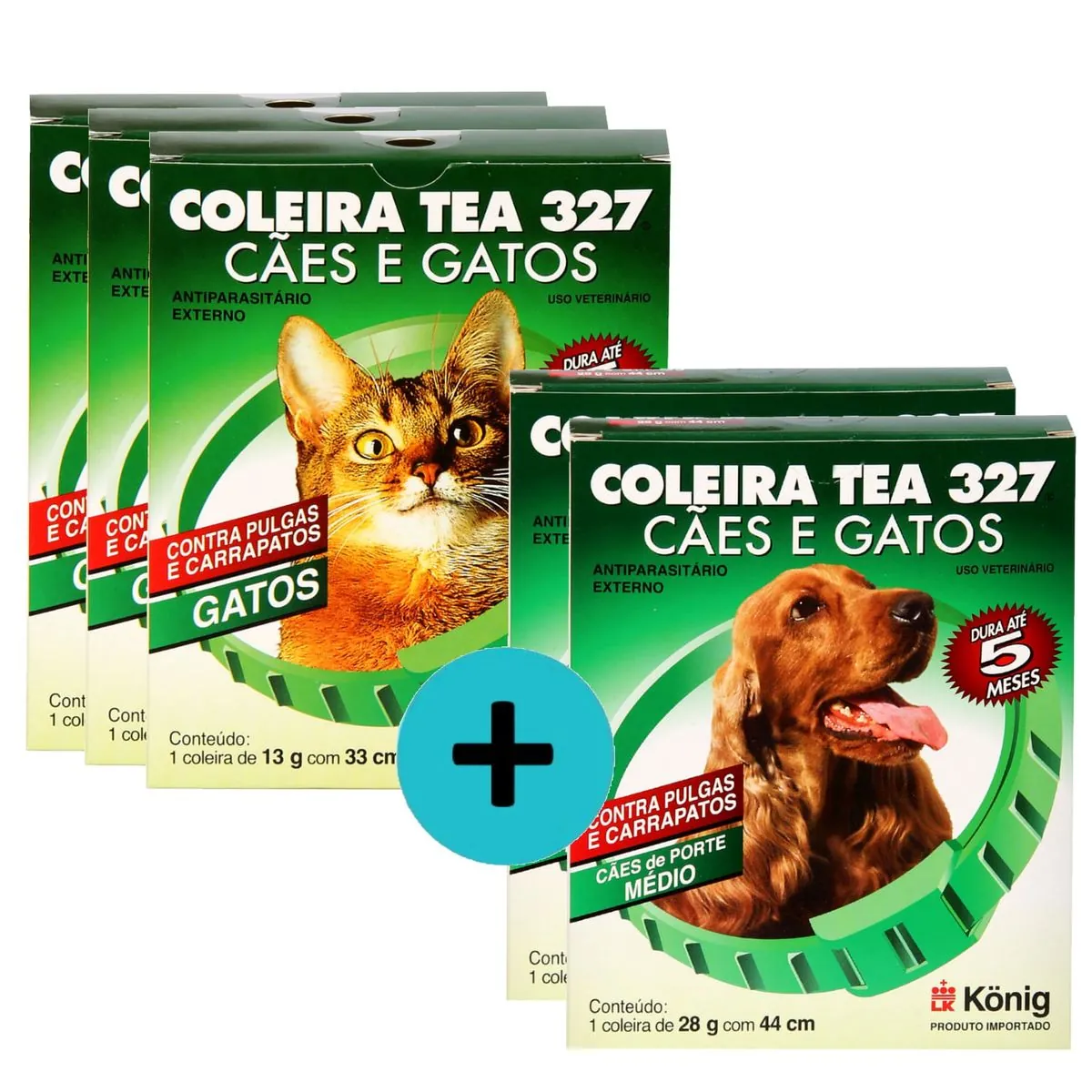 Kit 3 Coleiras TEA 327 König Gatos +2 coleiras TEA Cães Médios