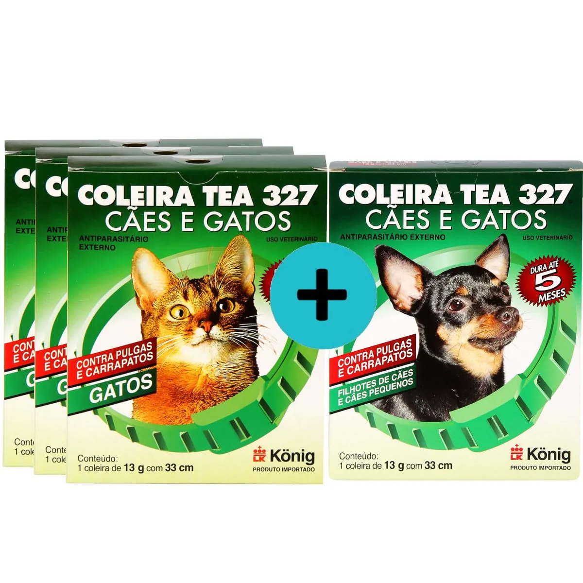 Kit 3 Coleiras TEA 327 König Gatos +1 coleira TEA Cães Pequenos