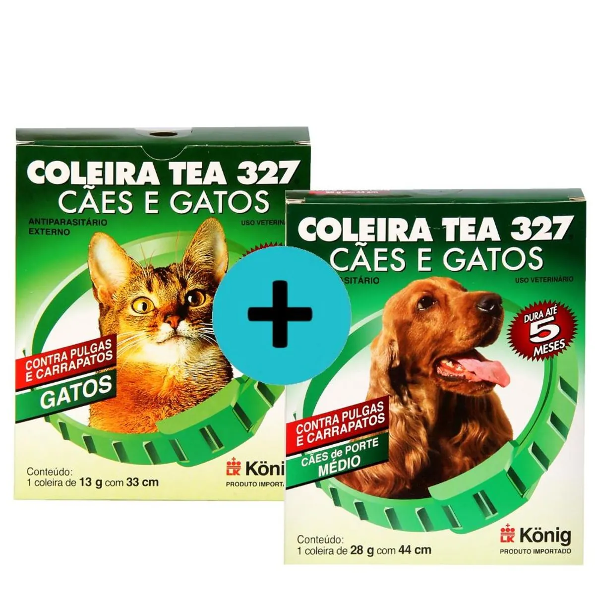 Kit 1 Coleira TEA 327 König Gatos + 1 coleira TEA Cães Médios