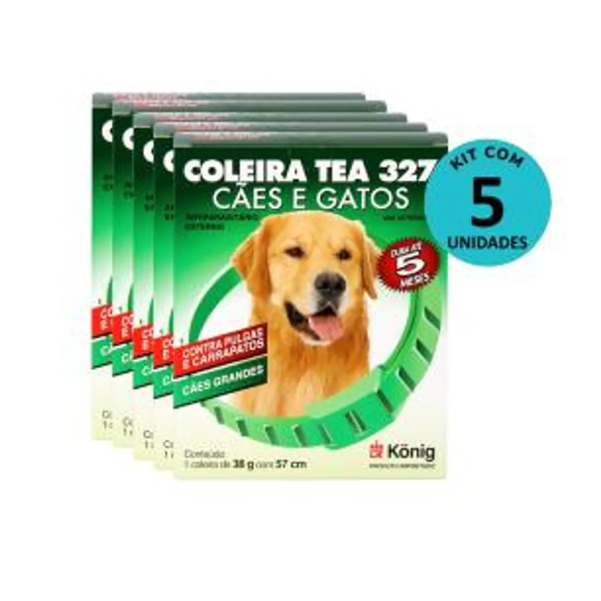 Kit Coleira TEA 327 Cães Grandes König 38g 57cm- 5 unidades