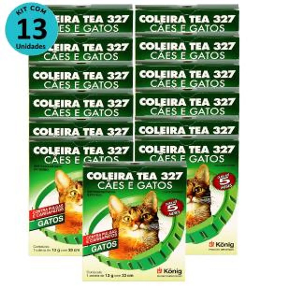 Kit Coleira Contra Pulgas e Carrapatos TEA 327 Gatos König 13g c/ 33cm C/ 13 unidades