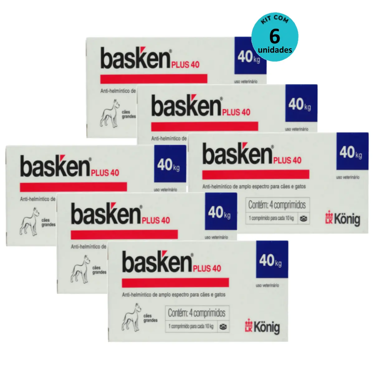 Vermífugo Basken Plus 40 p/ Cães e Gatos 1 comp. para cada 10Kg cx c/ 4 comp. Kit c/ 6 - Kit Vermífu