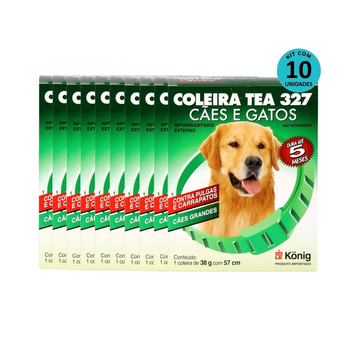 Kit Coleira Contra Pulgas E Carrapatos TEA 327 Cães Grandes König 38g C/ 57cm C/ 10 unidades