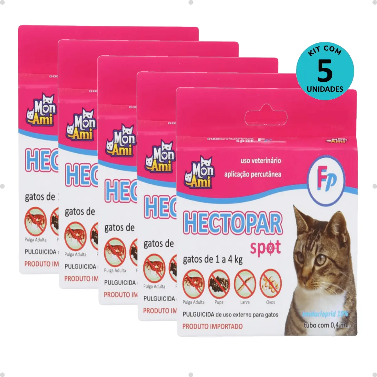 Kit Antipulgas Hectopar Mon Ami 0,4ml - Gatos de 1 a 4kg C/ 5 unidades