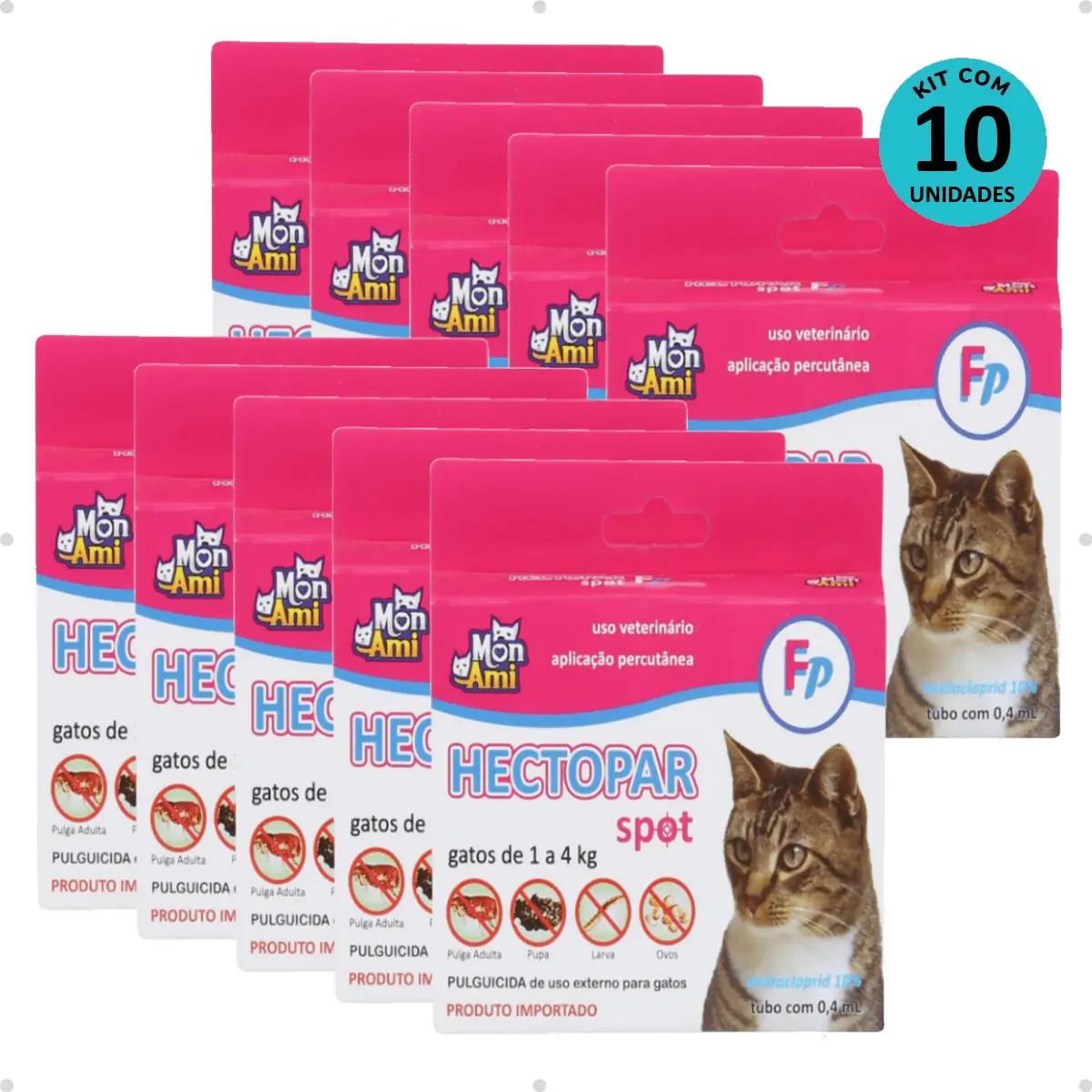 Kit Antipulgas Hectopar Mon Ami 0,4ml - Gatos de 1 a 4kg C/ 10 unidades