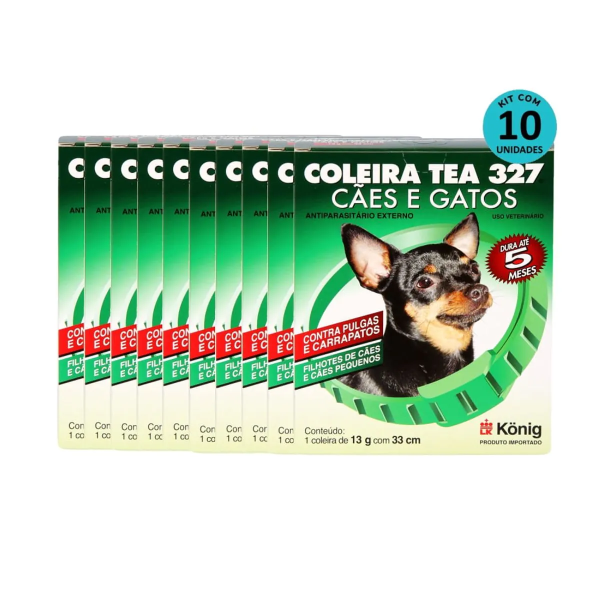 Kit Coleira Contra Pulgas E Carrapatos TEA 327 Cães Pequenos König 13g C/ 33cm C/ 10 unidades