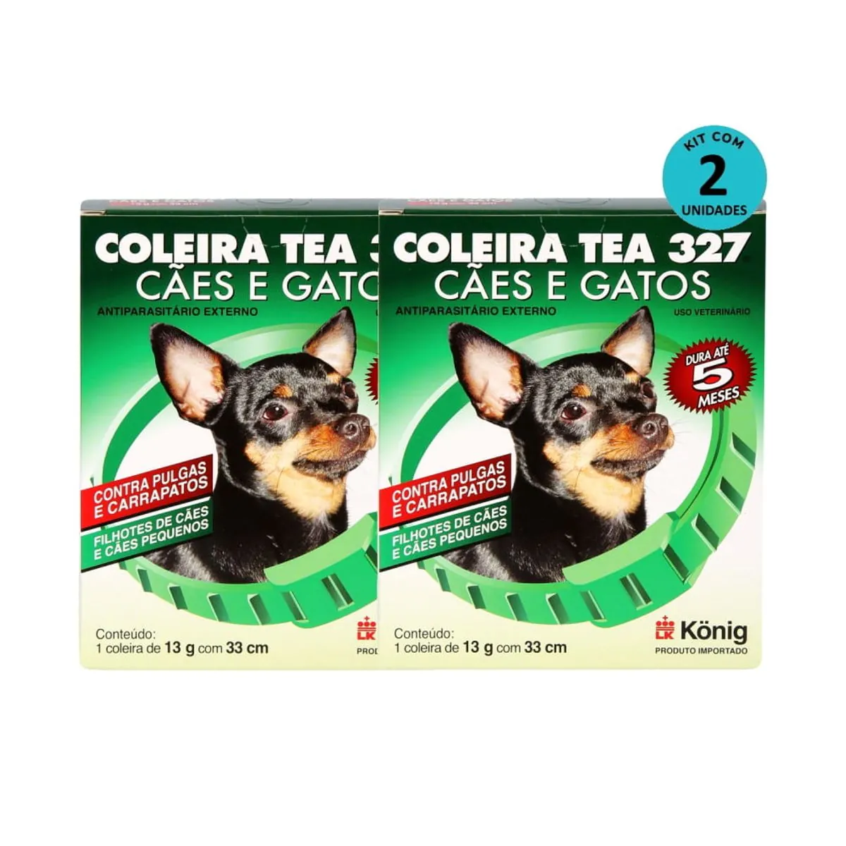 Kit Coleira Contra Pulgas E Carrapatos TEA 327 Cães Pequenos König 13g C/ 33cm C/ 2 unidades