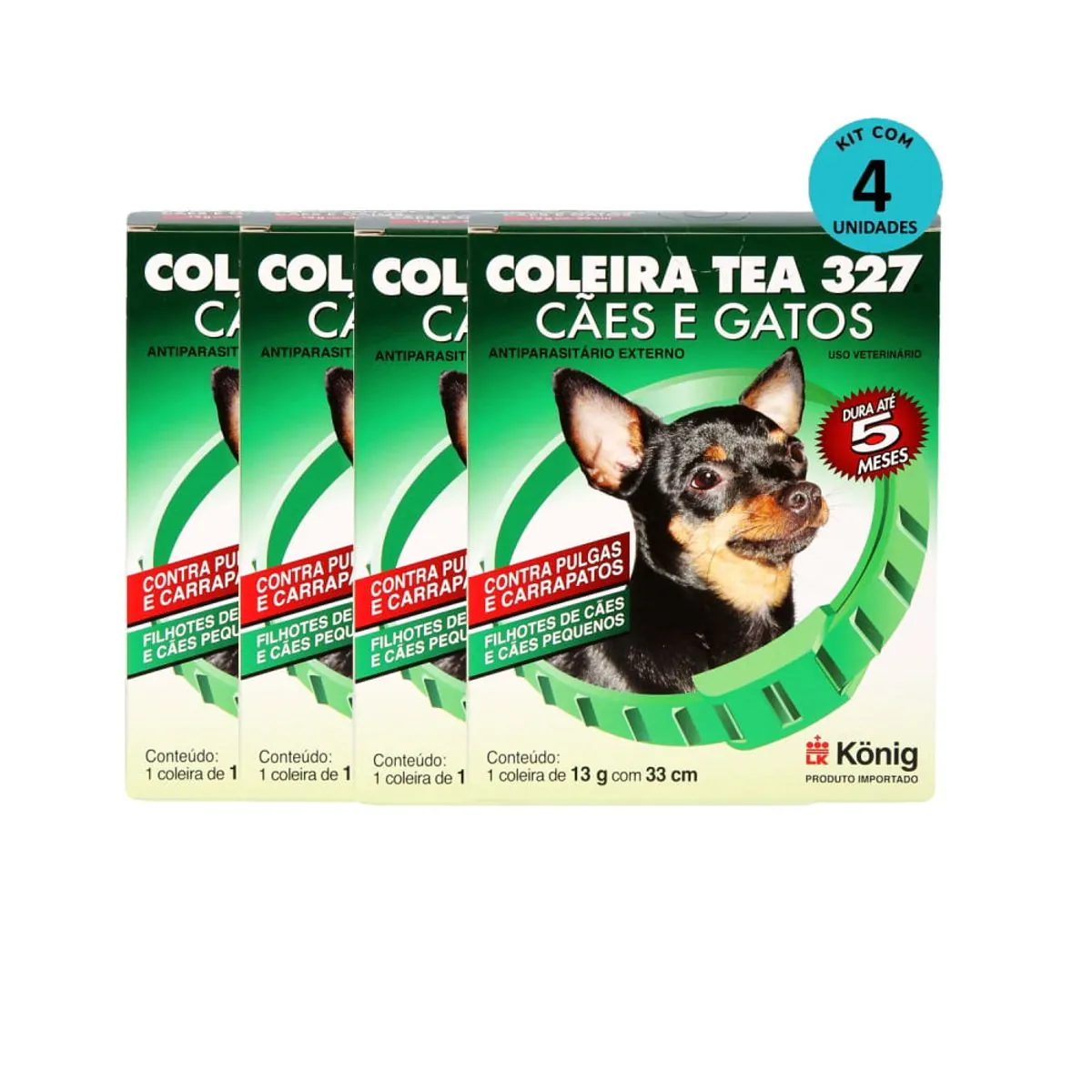 Kit Coleira Contra Pulgas E Carrapatos TEA 327 Cães Pequenos König 13g C/ 33cm C/ 4 unidades