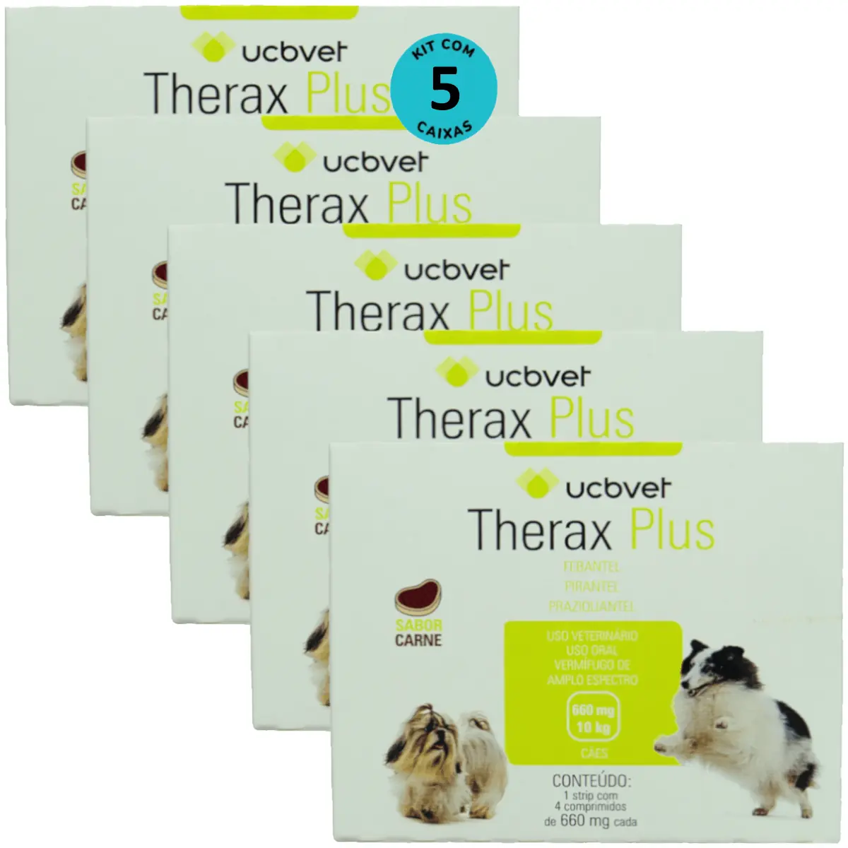 Kit Vermífugo Therax Plus 660mg C/4 comp. UCBVET C/ 5 unidades