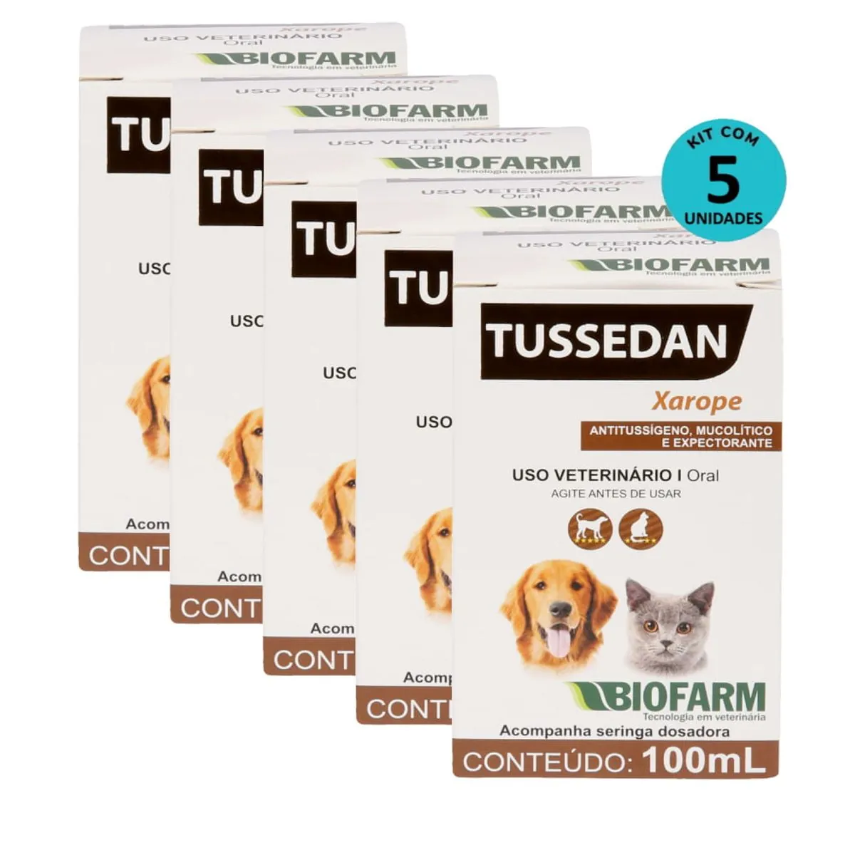 Kit Xarope Tussedan Biofarm 100ml C/ 5 unidades