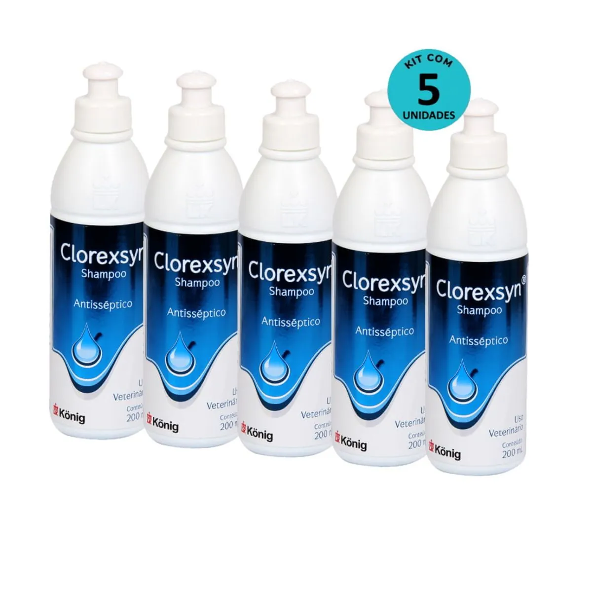 Kit Shampoo Antisséptico Clorexsyn König 200ml C/ 5 unidades