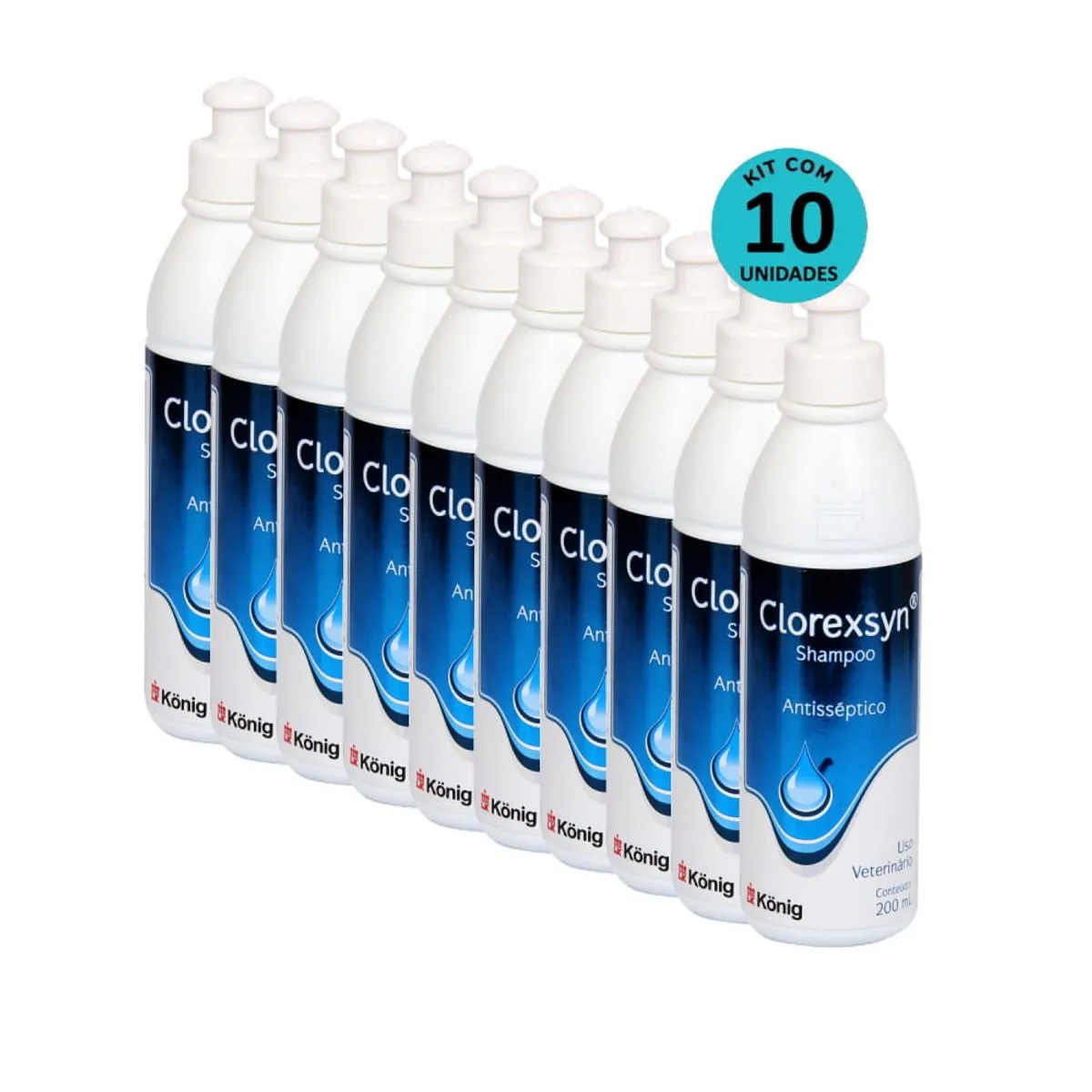 Kit Shampoo Antisséptico Clorexsyn König 200ml C/ 10 unidades