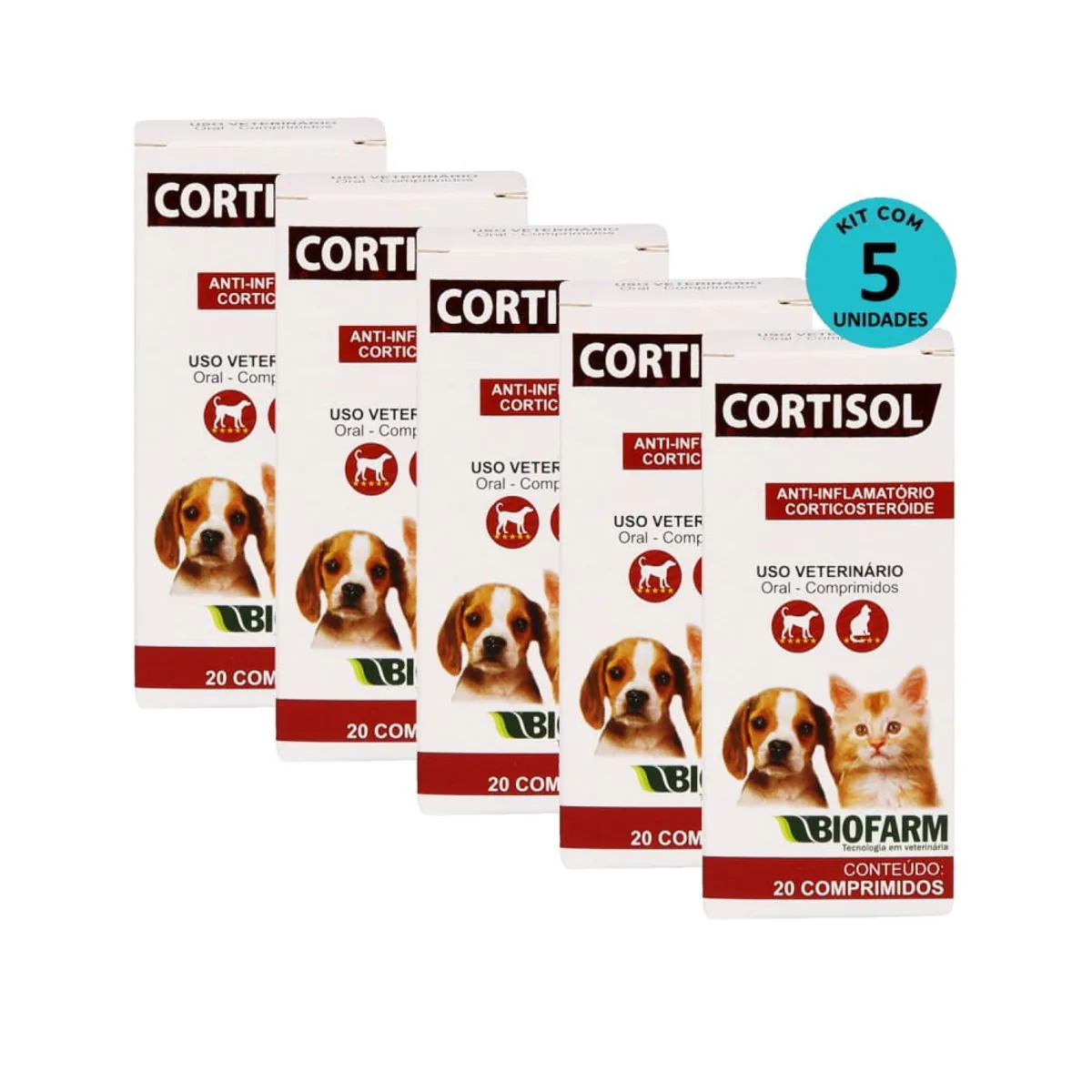 Kit Cortisol Biofarm c/ 20 comp. C/ 5 unidades