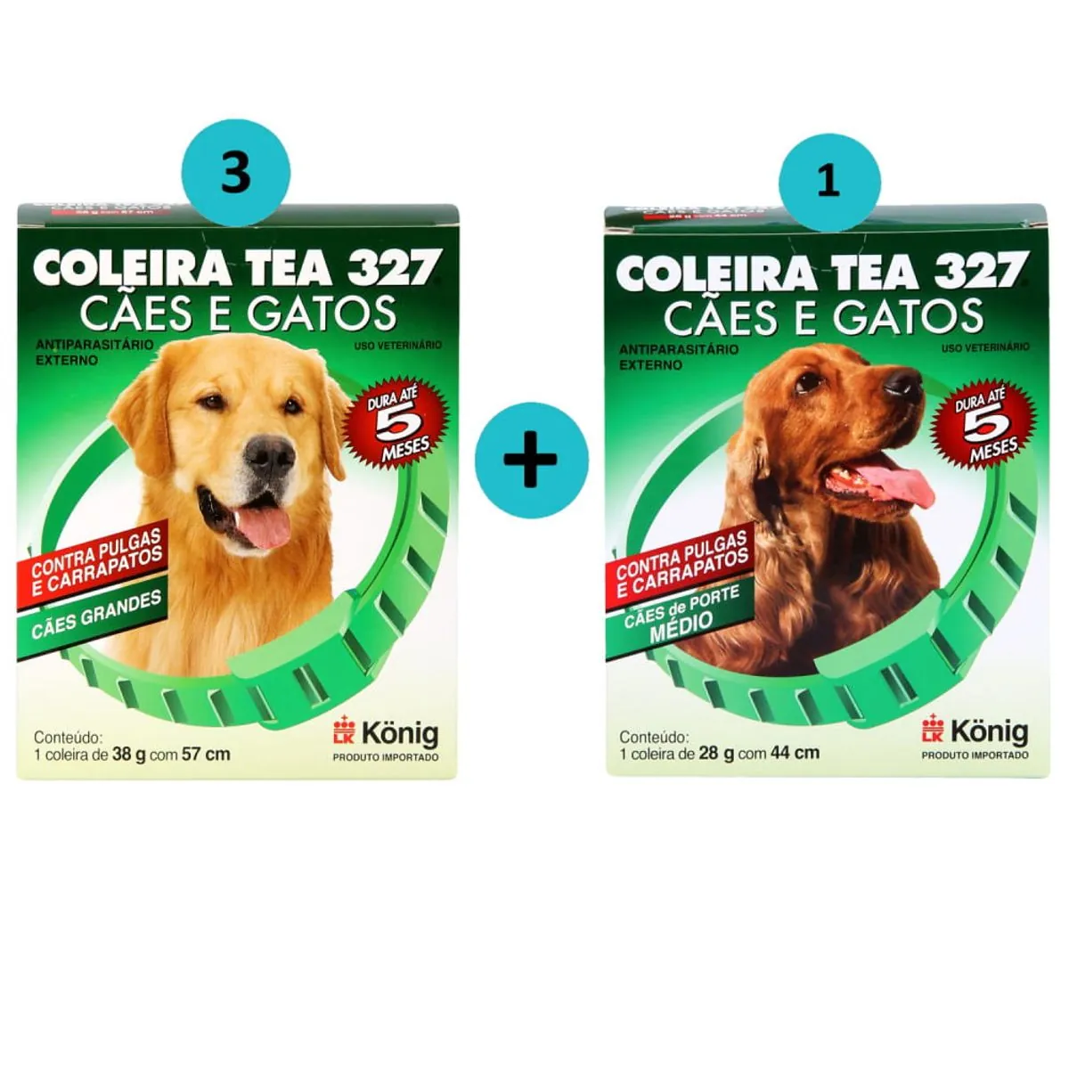 Kit 3 Coleiras TEA Cães 57cm Grande +1 Coleira TEA Cães 44cm Méd. Konig