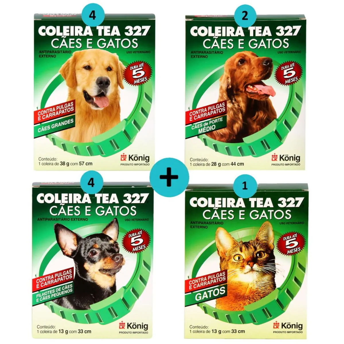 Kit 4 Coleiras G+2 Coleiras M+4 Coleiras P+1 Coleira Gatos Contra Pulgas e Carrapatos- Konig