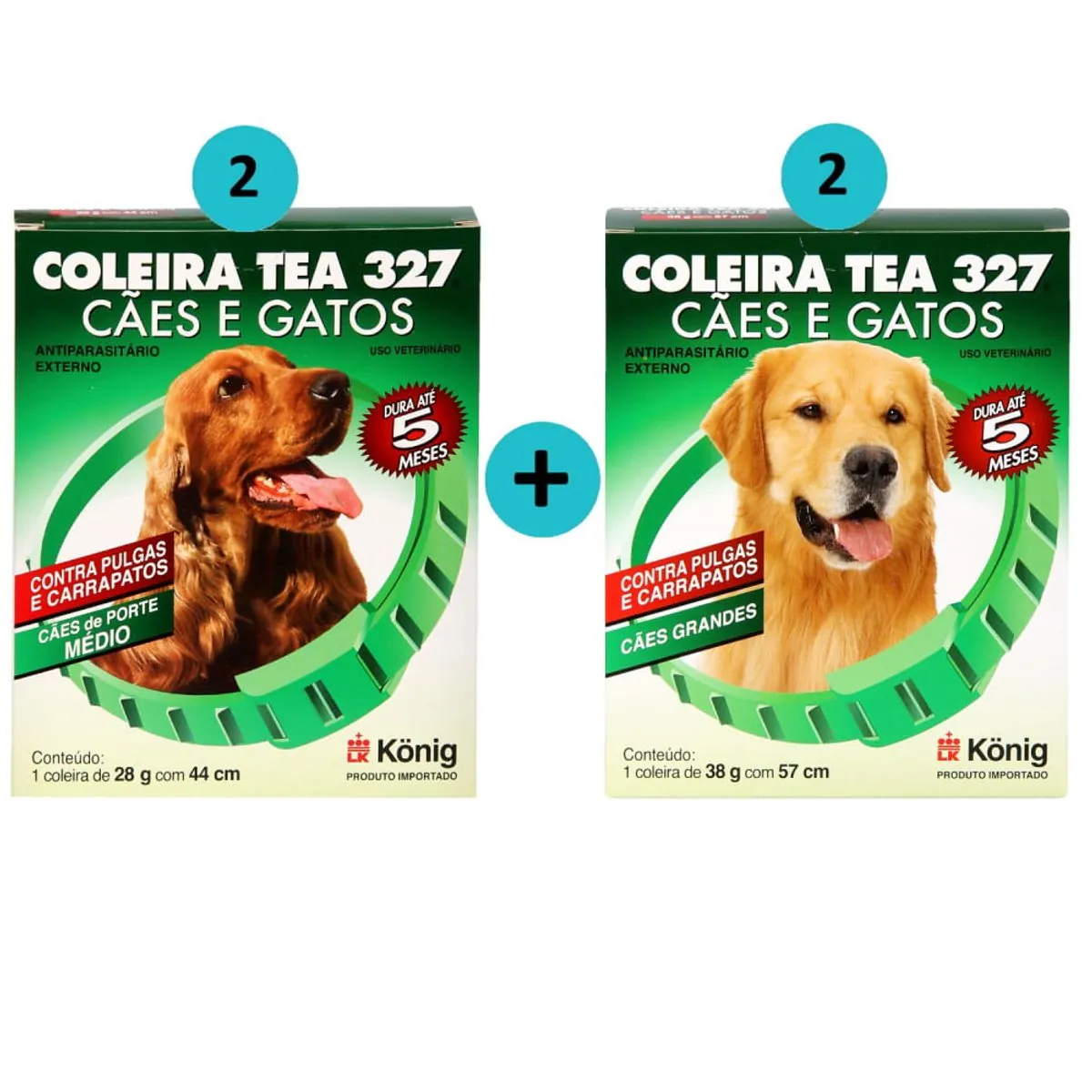 Kit 2 Coleira Contra Pulgas E Carrapatos Cães Médio C/ 44cm + 2 Coleiras Cães Grandes C/ 57 cm