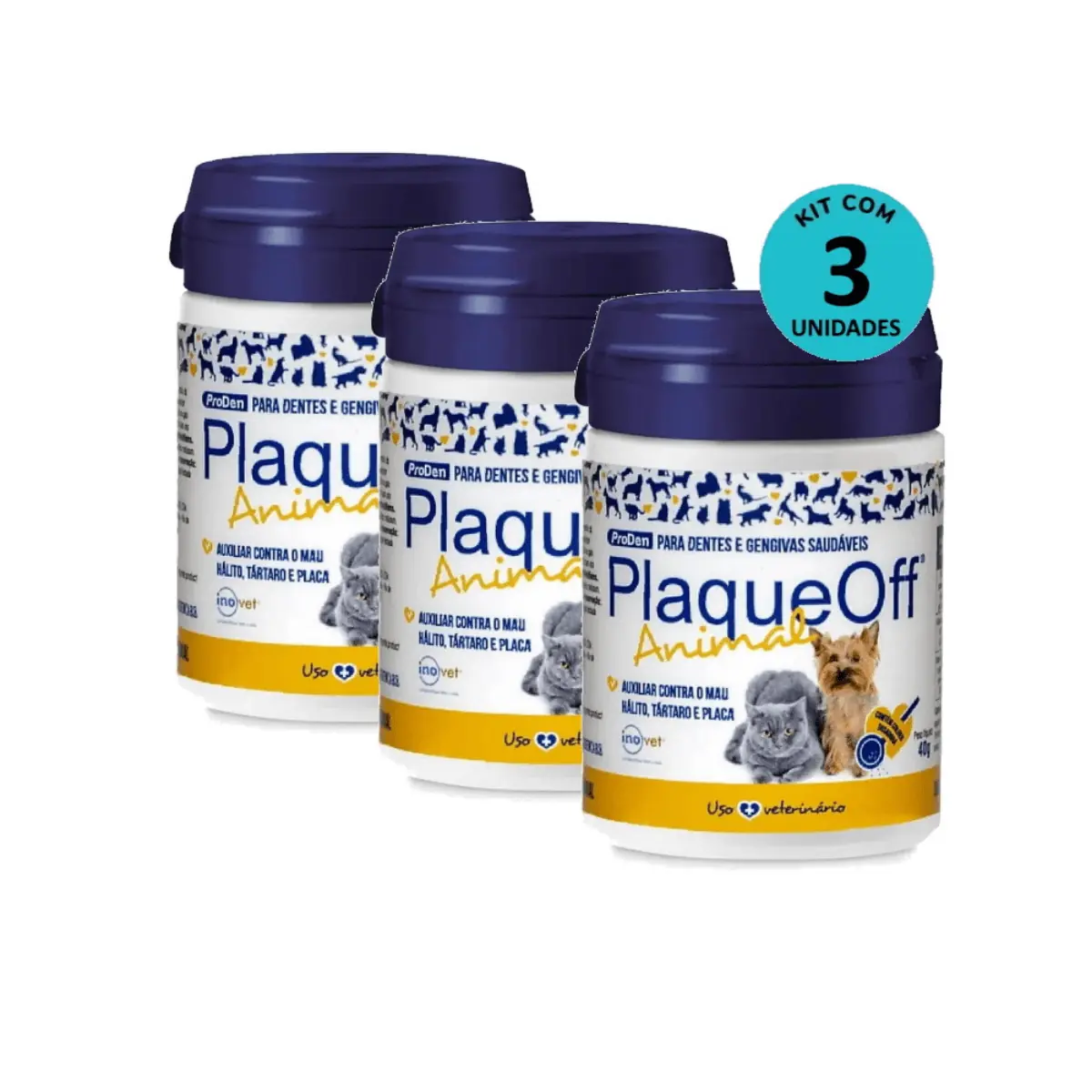 Kit C/ 3 Proden Plaque Off P/ Cães E Gatos 40g- Inovet