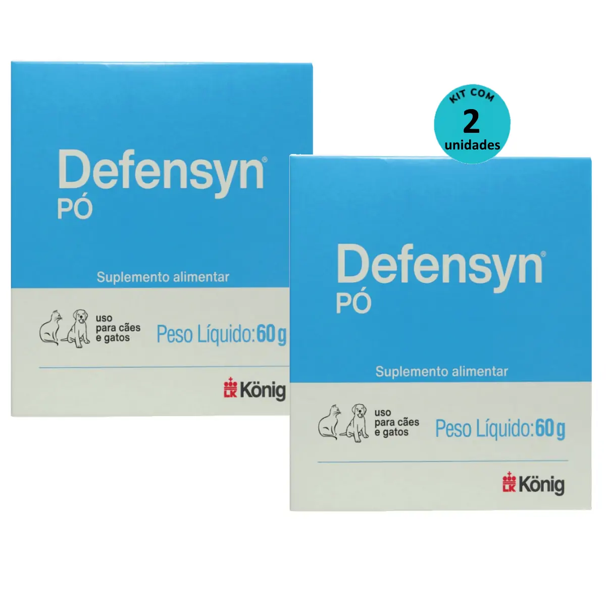 Kit 2 Suplemento Alimentar Defensyn Pó König 60g p/ Cães e Gatos