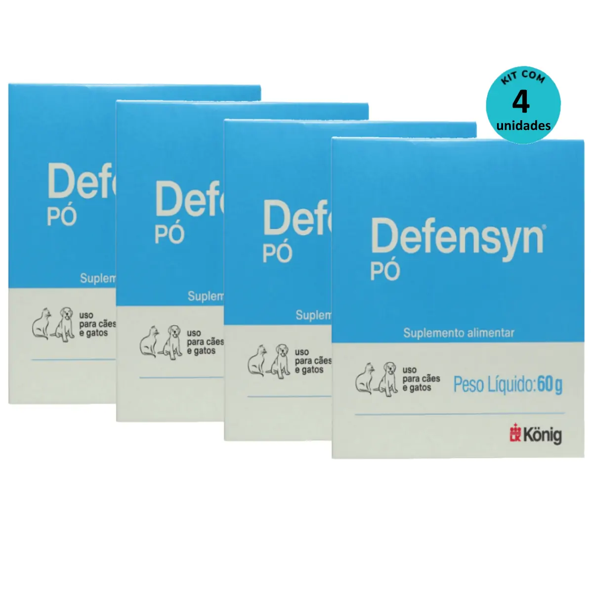 Kit 4 Suplemento Alimentar Defensyn Pó König 60g p/ Cães e Gatos