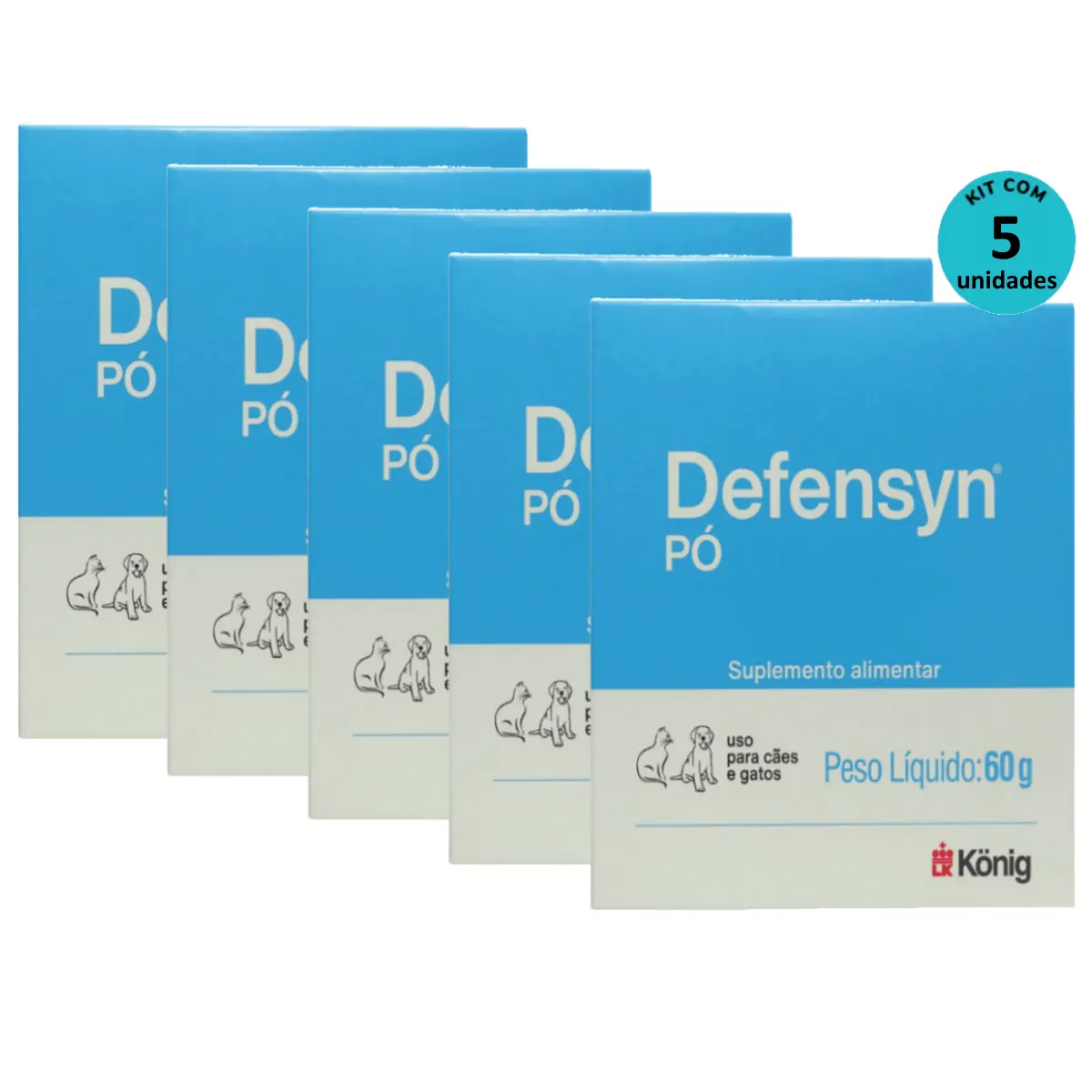 Kit 5 Suplemento Alimentar Defensyn Pó König 60g p/ Cães e Gatos