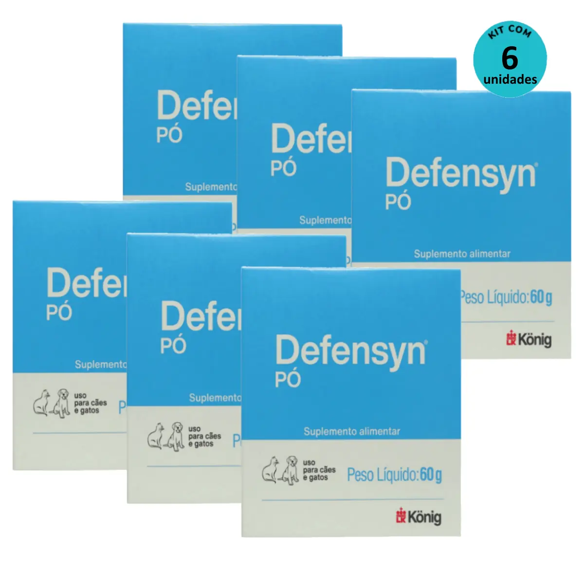 Kit 6 Suplemento Alimentar Defensyn Pó König 60g p/ Cães e Gatos