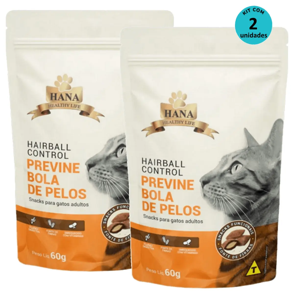 Kit 2 Snacks Hana Healthy Life Hairball Control P/ Gatos Adultos- 60g