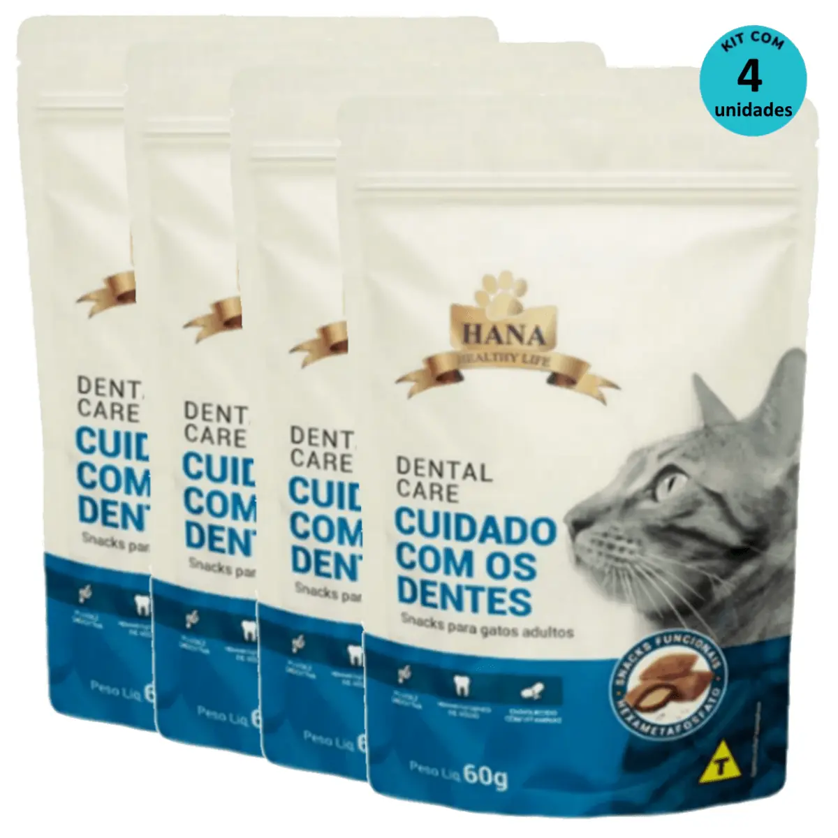 Kit 4 Snacks Hana Healthy Life Dental Care P/ Gatos Adultos- 60g