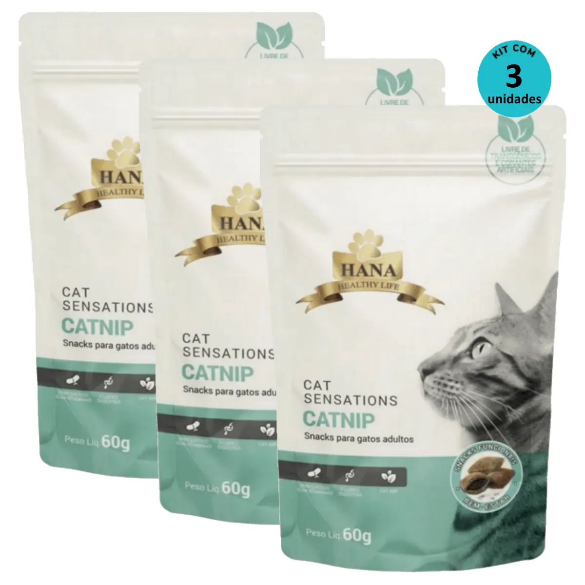 Kit 3 Snacks Hana Healthy Life Cat Sensations P/ Gatos Adultos- 60g