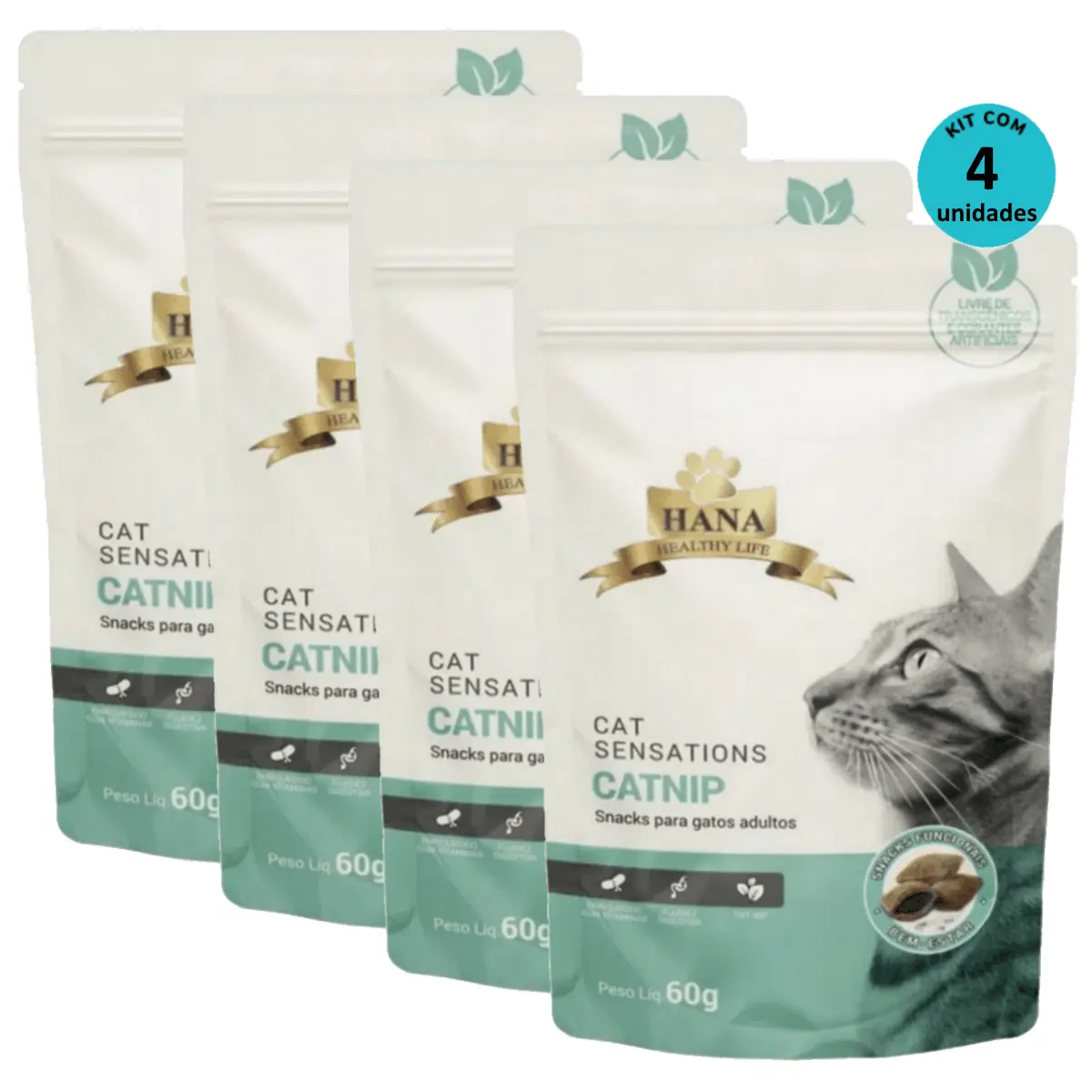 Kit 4 Snacks Hana Healthy Life Cat Sensations P/ Gatos Adultos- 60g