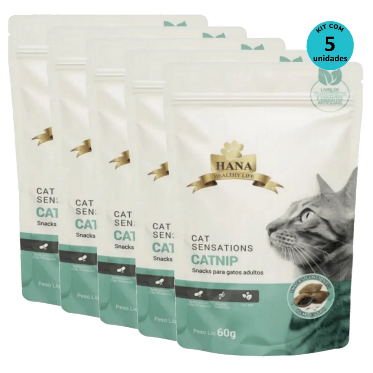 Kit 5 Snacks Hana Healthy Life Cat Sensations P/ Gatos Adultos- 60g